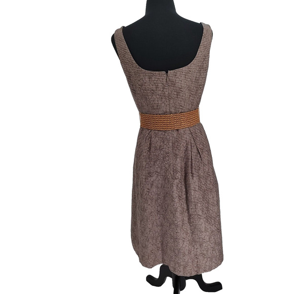 Nine West Woman Brown Fit Flare Belted Lined Summer Dress Size 6 Tailored Pocket - Picture 2 of 11